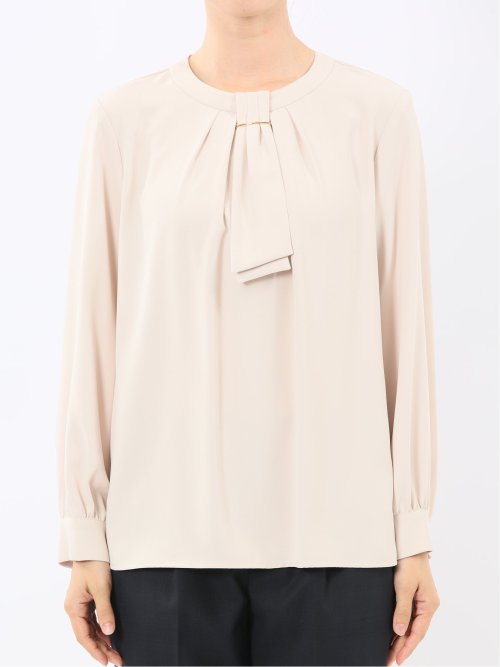 金具付きボウタイ風 長袖プルオーバーブラウス