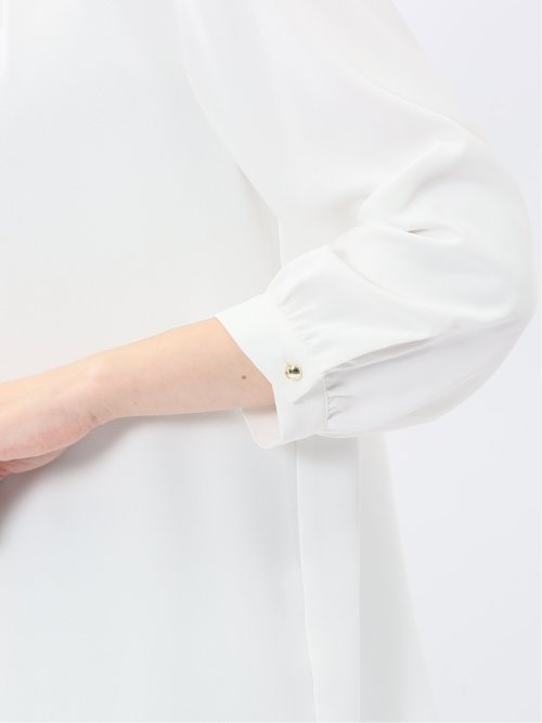 金具付きボウタイ風 7分袖プルオーバーブラウス