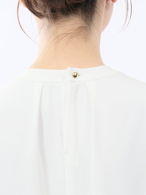 金具付きボウタイ風 7分袖プルオーバーブラウス