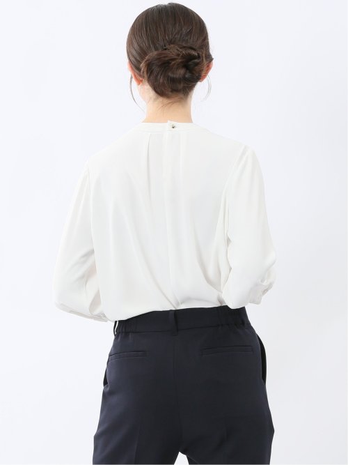 金具付きボウタイ風 7分袖プルオーバーブラウス