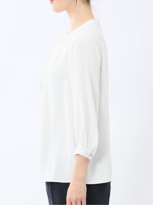 金具付きボウタイ風 7分袖プルオーバーブラウス