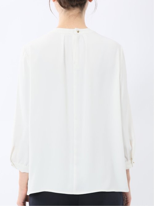 金具付きボウタイ風 7分袖プルオーバーブラウス