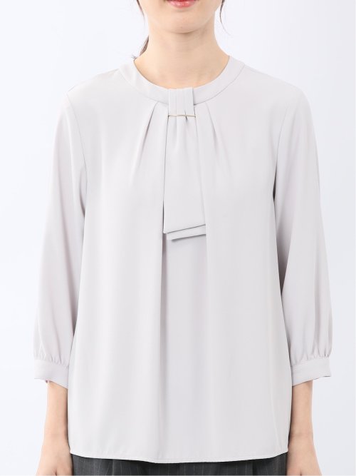 金具付きボウタイ風 7分袖プルオーバーブラウス