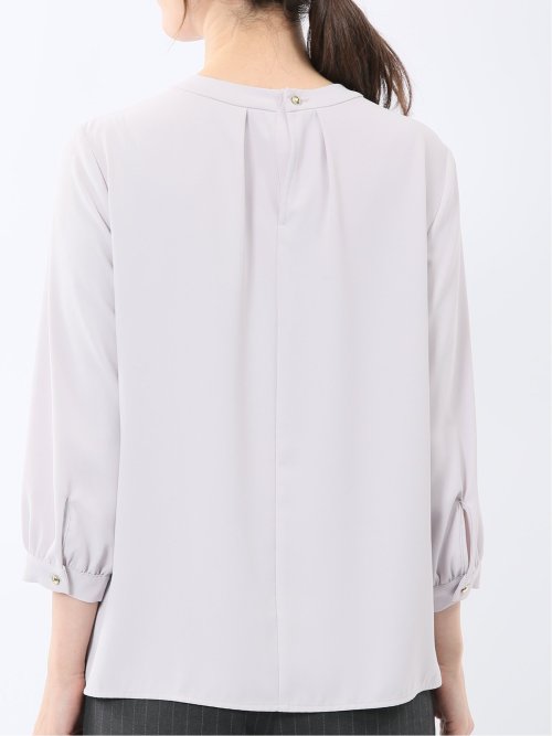 金具付きボウタイ風 7分袖プルオーバーブラウス