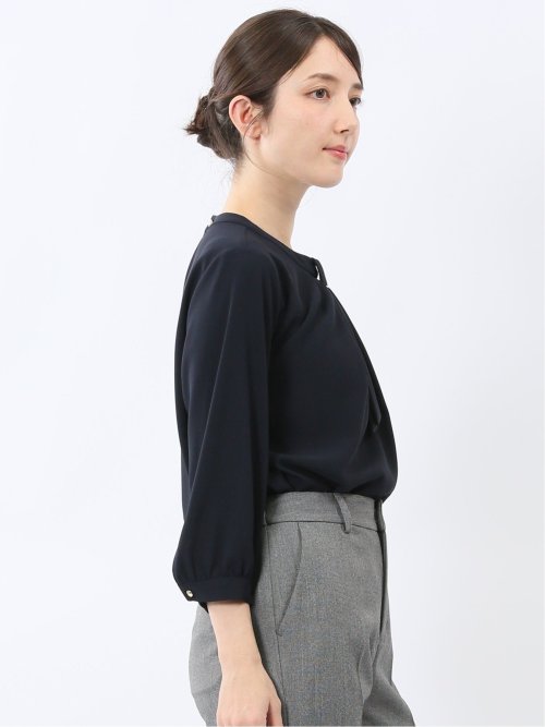 金具付きボウタイ風 7分袖プルオーバーブラウス