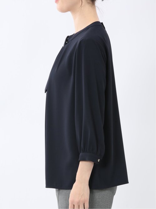 金具付きボウタイ風 7分袖プルオーバーブラウス