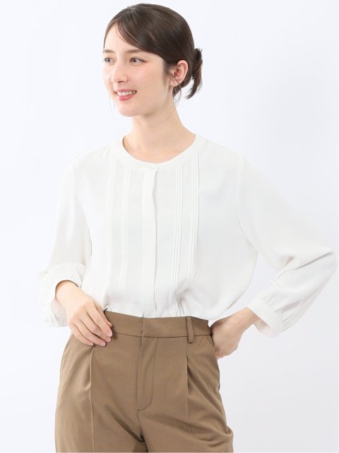 ピンタック 8分袖プルオーバーブラウス