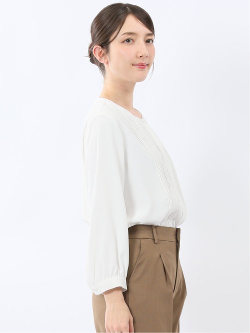 ピンタック 8分袖プルオーバーブラウス