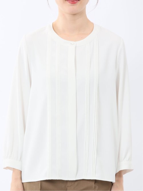 ピンタック 8分袖プルオーバーブラウス