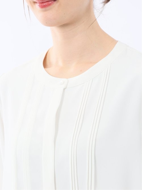 ピンタック 8分袖プルオーバーブラウス