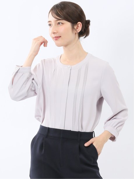 ピンタック 8分袖プルオーバーブラウス