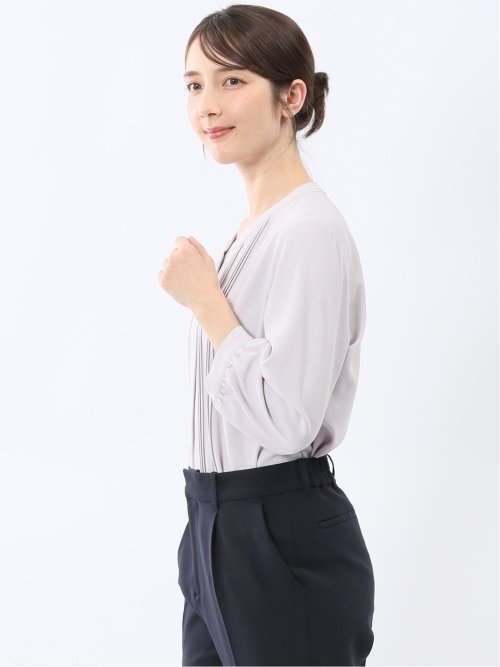 ピンタック 8分袖プルオーバーブラウス