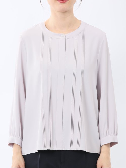 ピンタック 8分袖プルオーバーブラウス