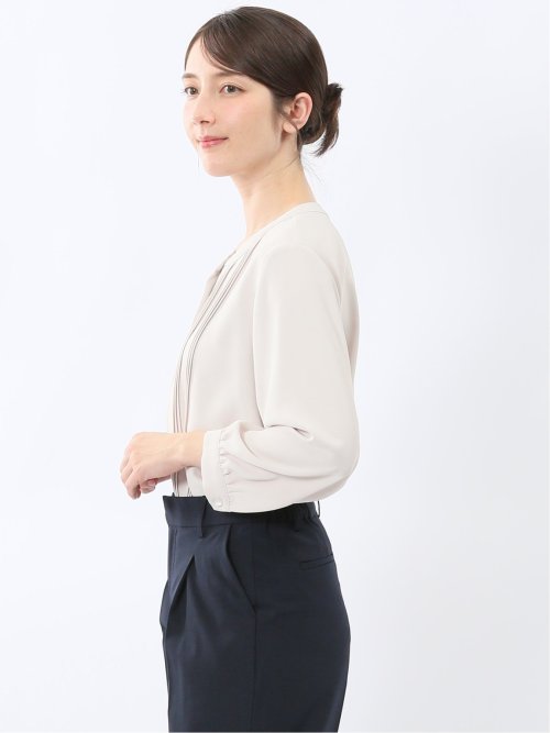 ピンタック 8分袖プルオーバーブラウス