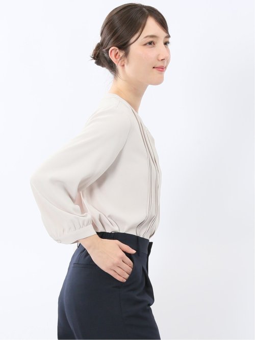 ピンタック 8分袖プルオーバーブラウス