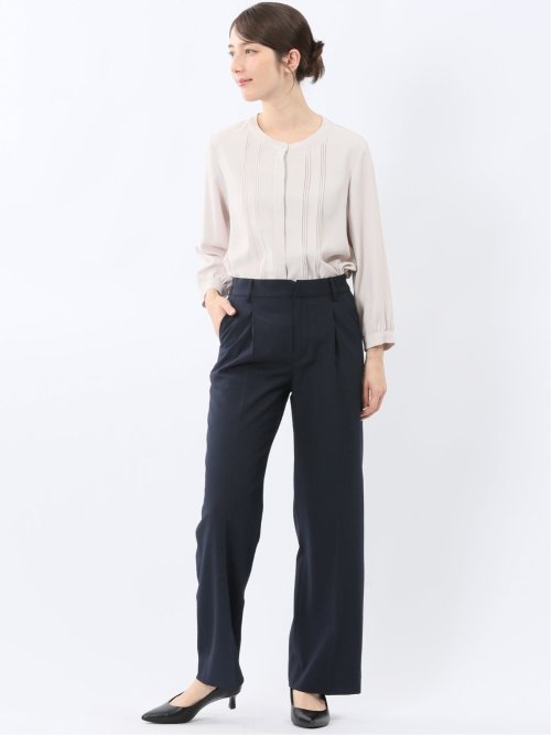 ピンタック 8分袖プルオーバーブラウス