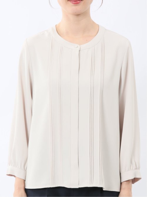 ピンタック 8分袖プルオーバーブラウス