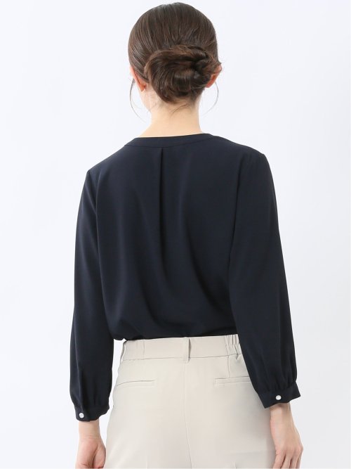 ピンタック 8分袖プルオーバーブラウス