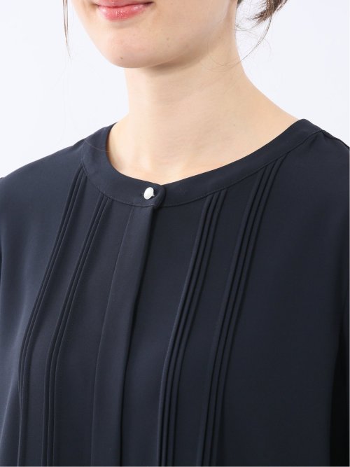 ピンタック 8分袖プルオーバーブラウス