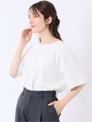 配色 パイピング 半袖 プルオーバー ブラウス