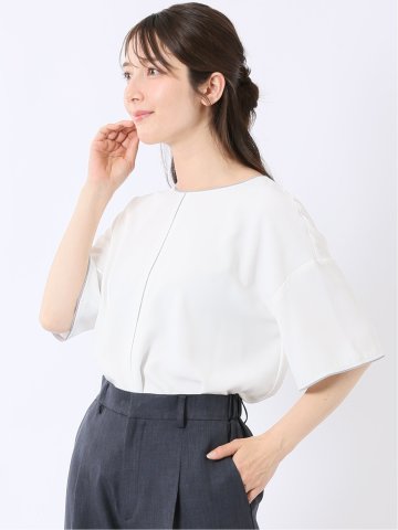 配色 パイピング 半袖 プルオーバー ブラウス