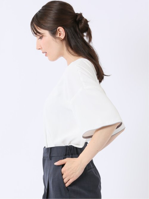 配色 パイピング 半袖 プルオーバー ブラウス