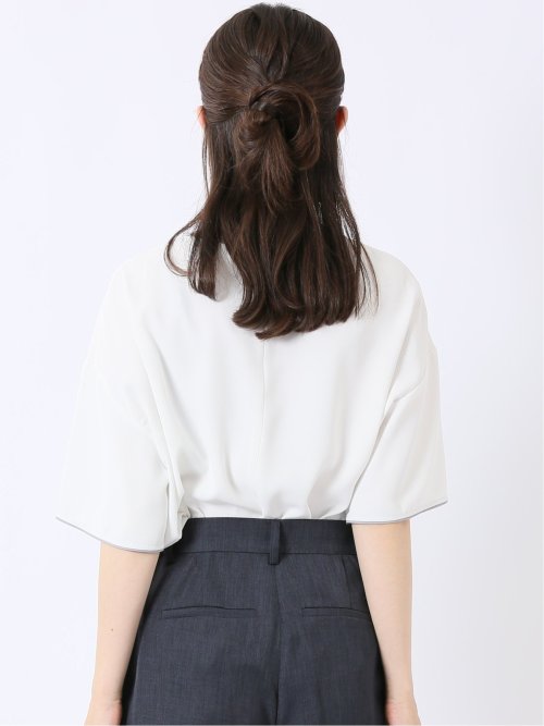 配色 パイピング 半袖 プルオーバー ブラウス