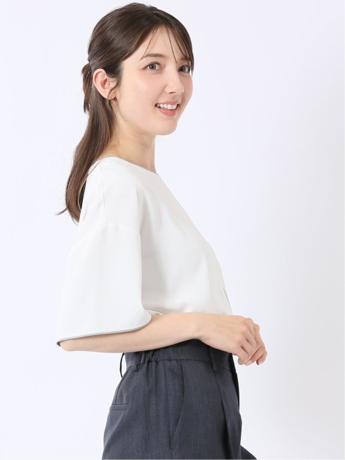 配色 パイピング 半袖 プルオーバー ブラウス