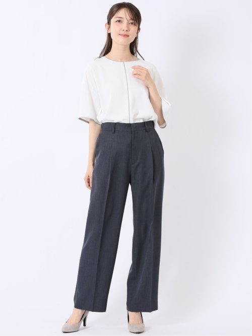 配色 パイピング 半袖 プルオーバー ブラウス