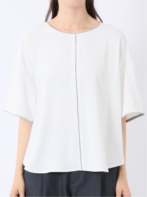 配色 パイピング 半袖 プルオーバー ブラウス