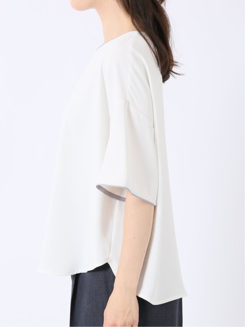 配色 パイピング 半袖 プルオーバー ブラウス