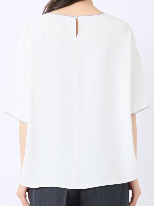 配色 パイピング 半袖 プルオーバー ブラウス