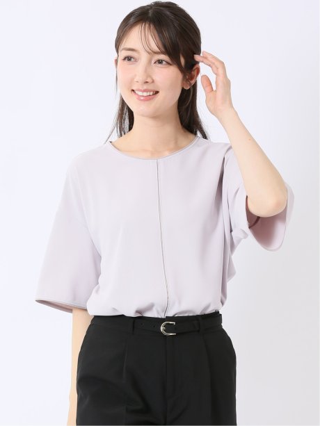 配色 パイピング 半袖 プルオーバー ブラウス