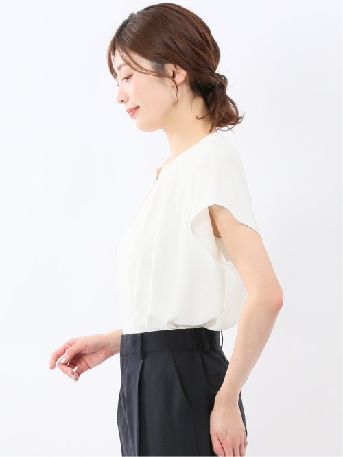 キーネック 半袖 プルオーバー ブラウス