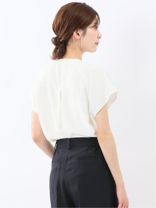 キーネック 半袖 プルオーバー ブラウス