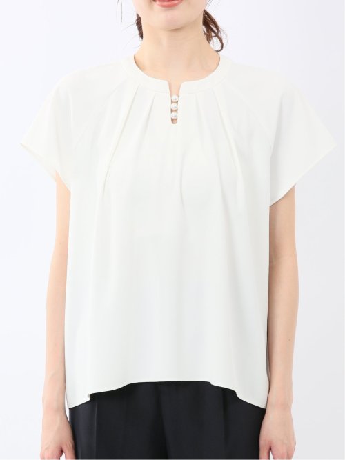 キーネック 半袖 プルオーバー ブラウス