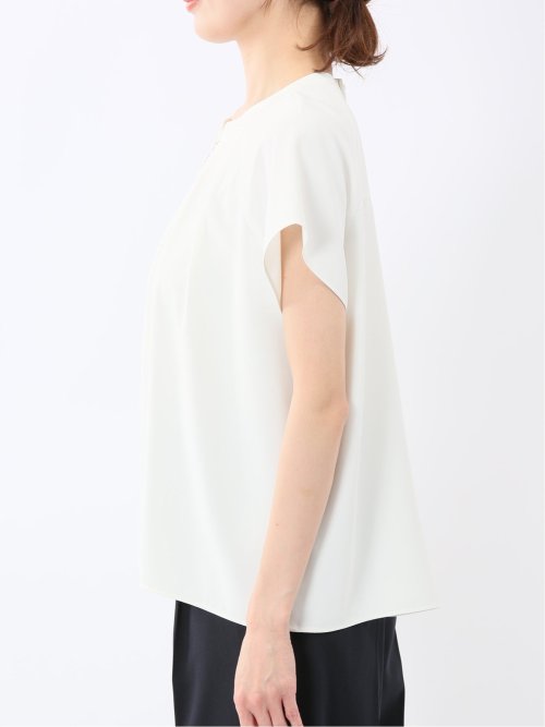 キーネック 半袖 プルオーバー ブラウス