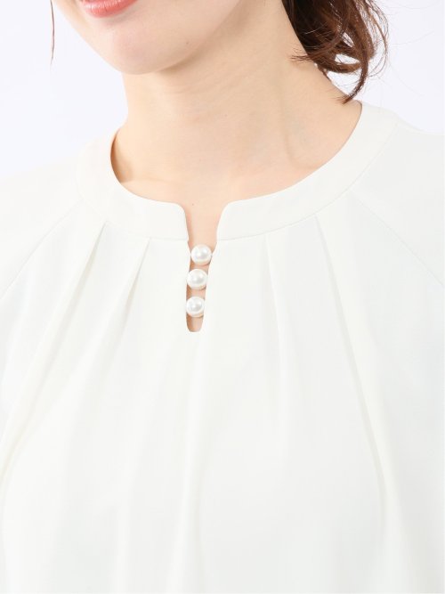 キーネック 半袖 プルオーバー ブラウス