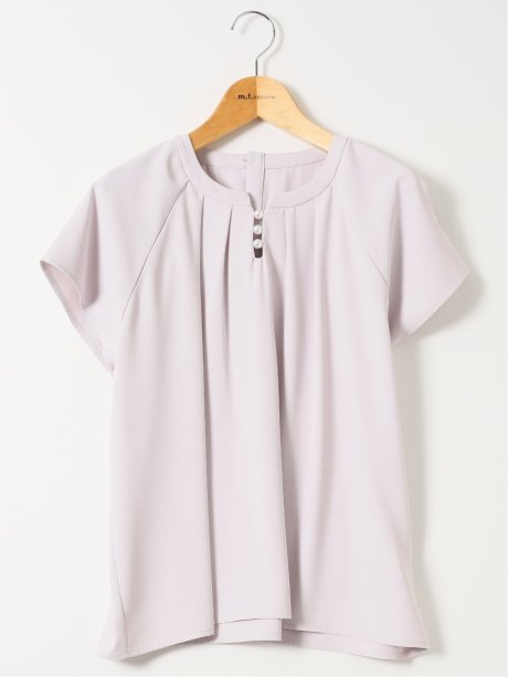 キーネック 半袖 プルオーバー ブラウス