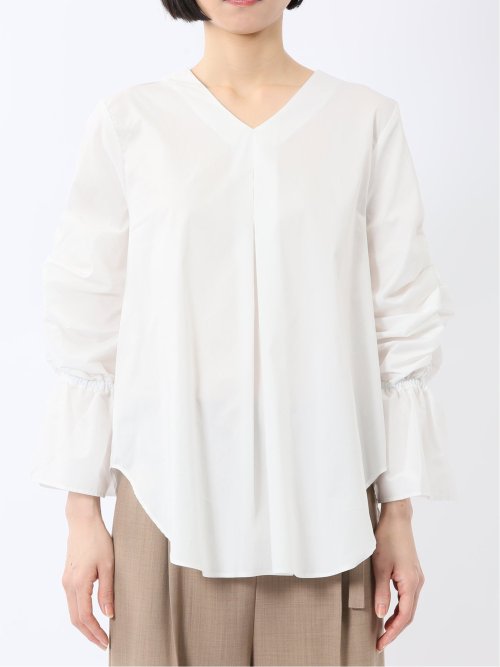 袖ギャザー Vネック プルオーバーブラウス