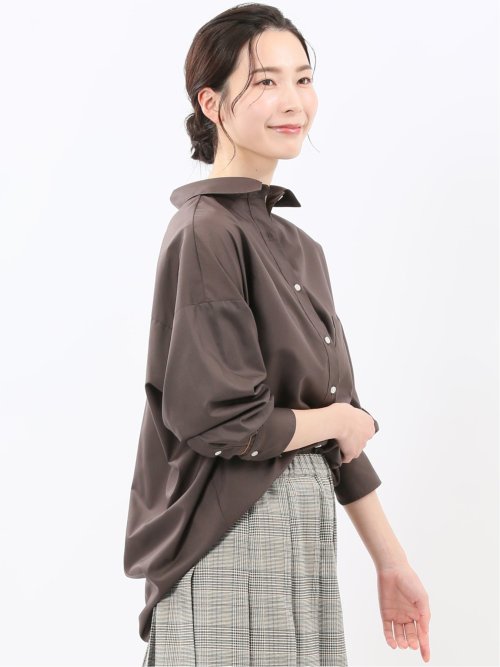 レギュラーカラー 長袖コクーンブラウス