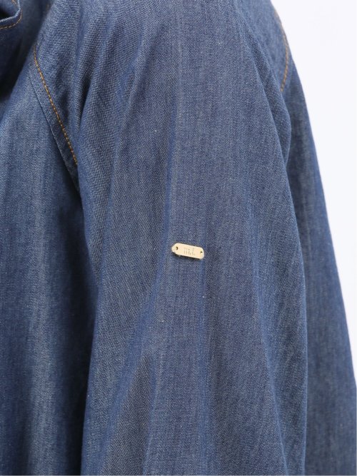 ボウタイ付き バンドカラー デニムブラウス