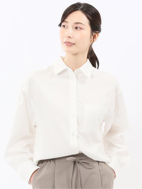 ストレッチ バックタック レギュラーカラー 長袖ブラウス