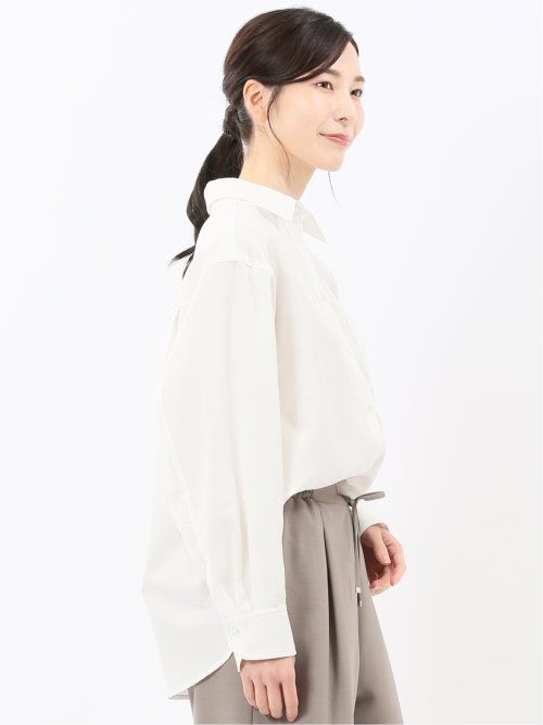 ストレッチ バックタック レギュラーカラー 長袖ブラウス