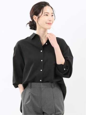 ストレッチ バックタック レギュラーカラー 長袖ブラウス