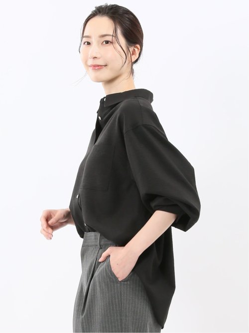 ストレッチ バックタック レギュラーカラー 長袖ブラウス