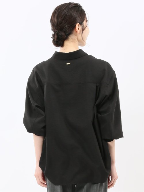 ストレッチ バックタック レギュラーカラー 長袖ブラウス