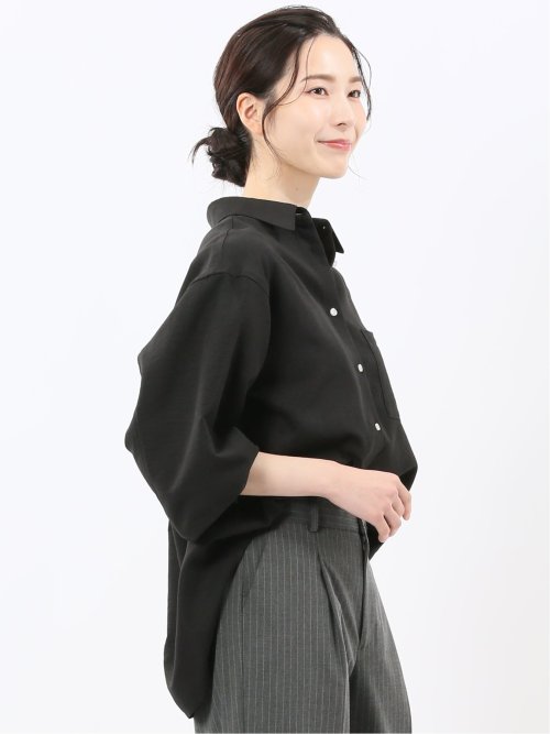 ストレッチ バックタック レギュラーカラー 長袖ブラウス