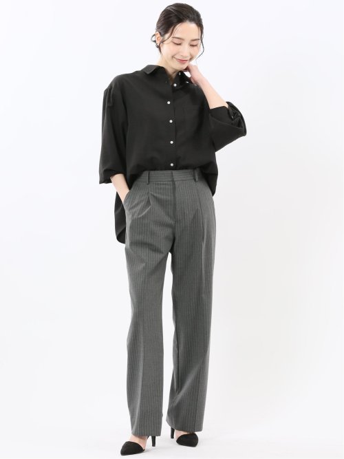 ストレッチ バックタック レギュラーカラー 長袖ブラウス