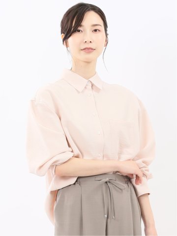 ストレッチ バックタック レギュラーカラー 長袖ブラウス